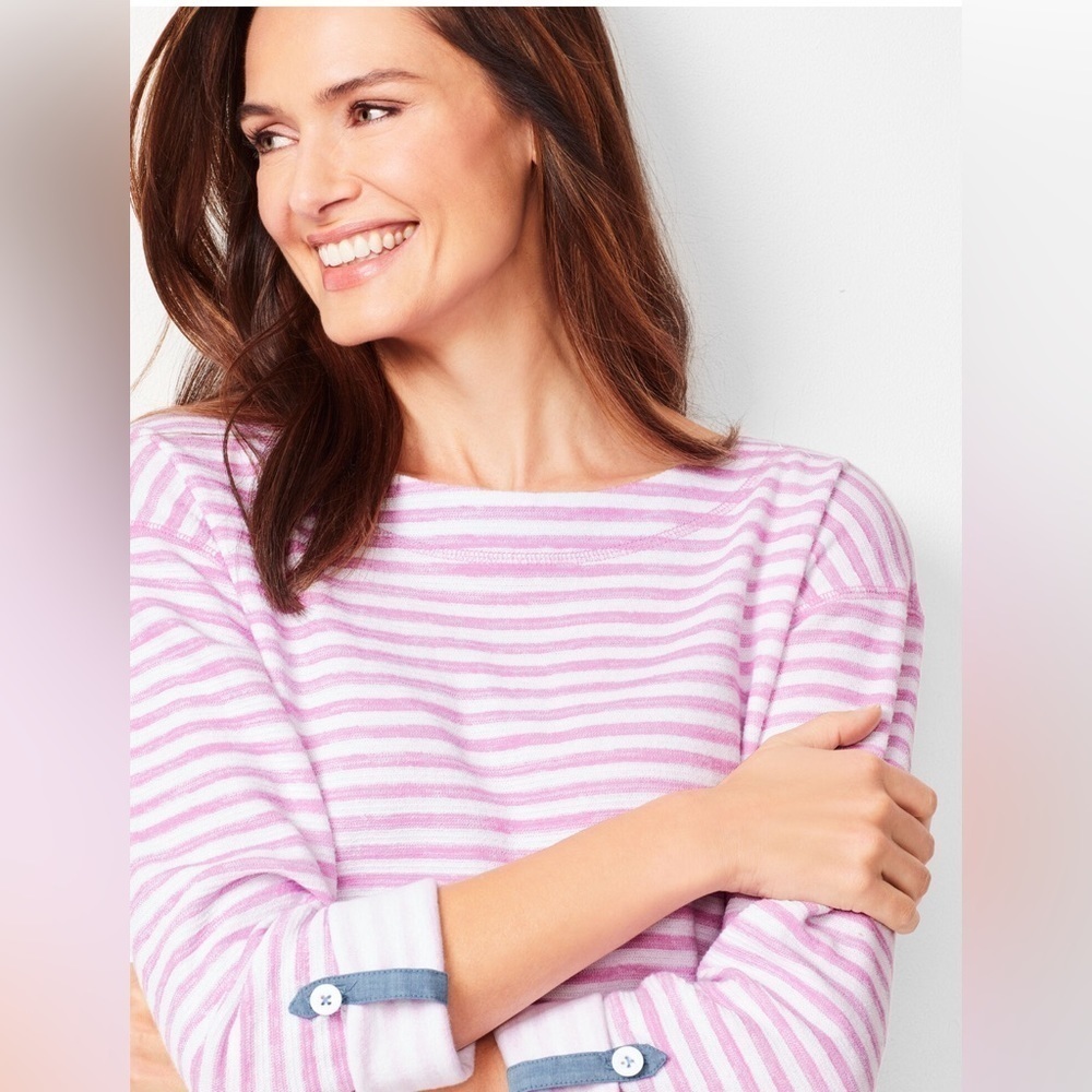STRIPE BUTTON-TAB TEE by Talbot